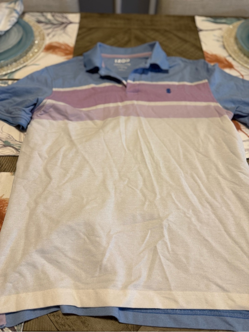 Izod Men’s Blue, Lavender & White Striped Polo